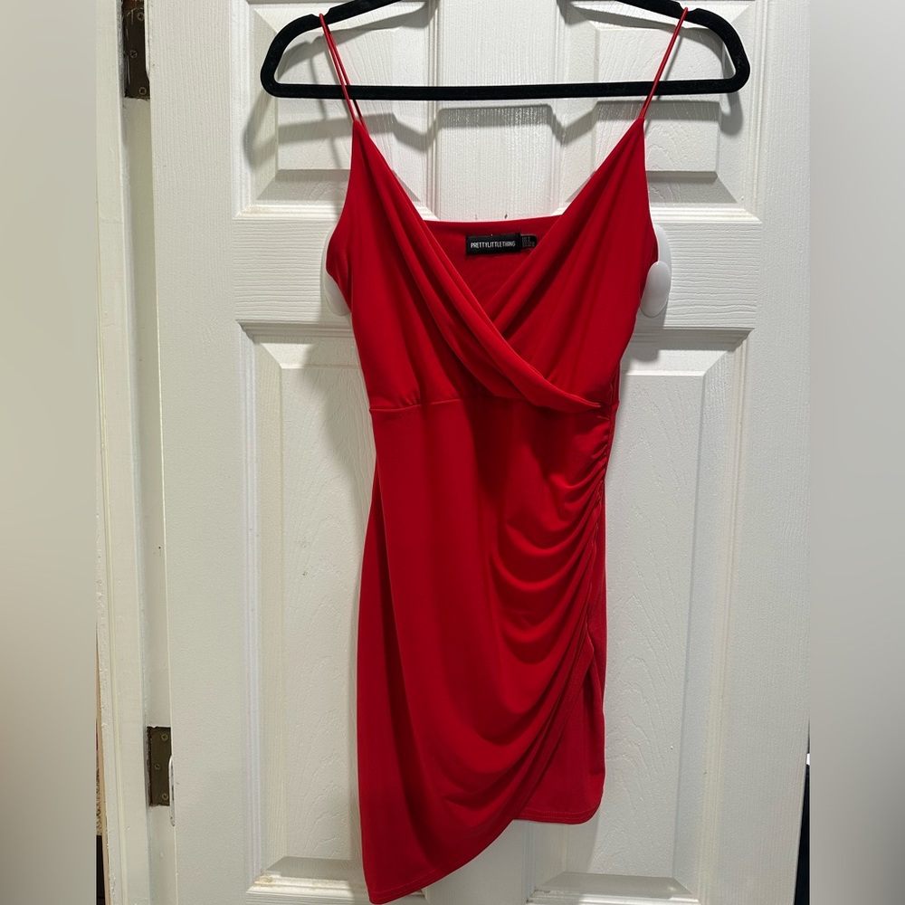 PrettyLittleThing Red Draped Mini Dress